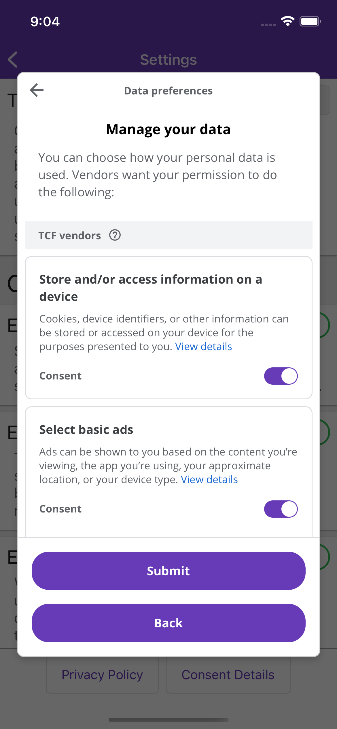 Manage consent in 0.22